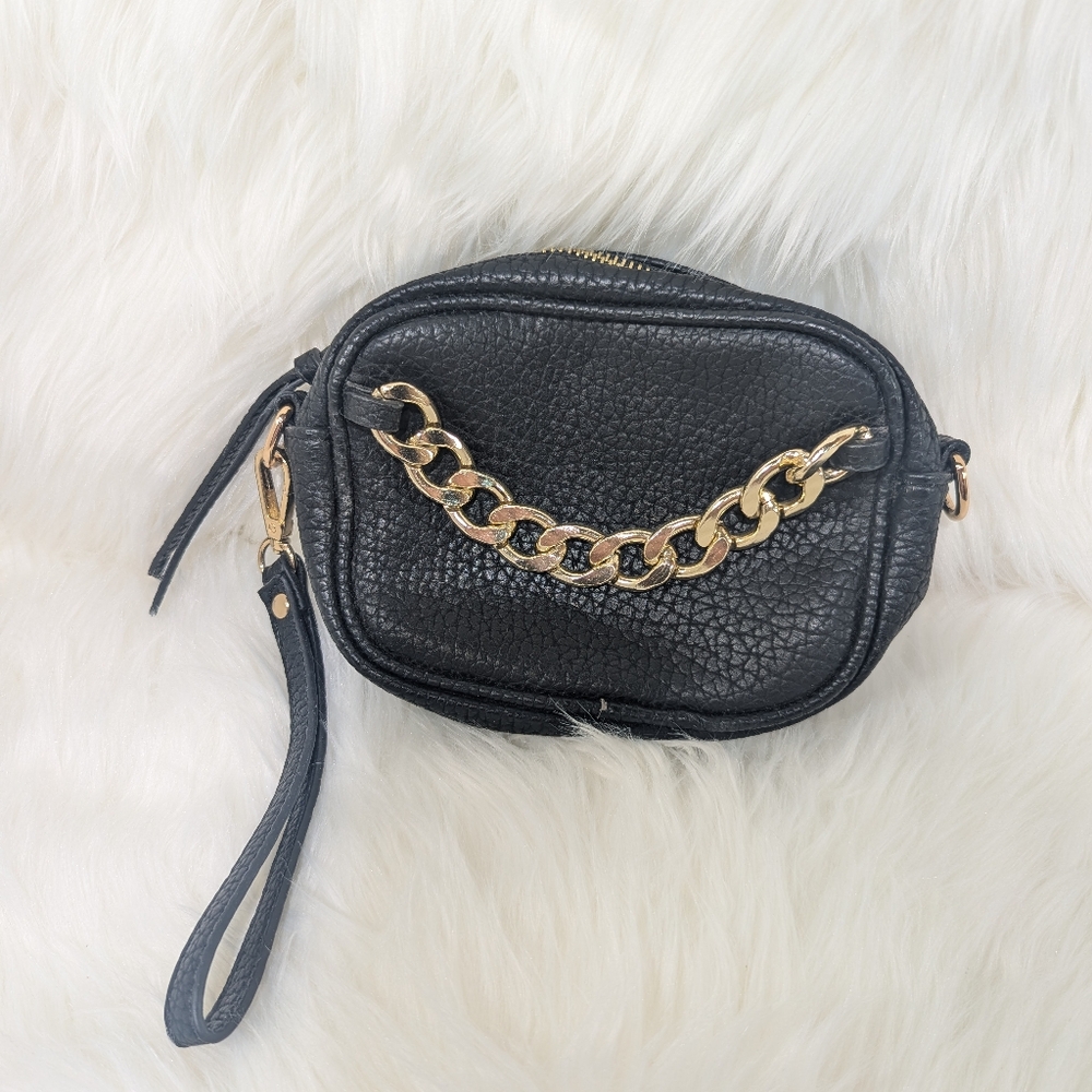 Small Black leather purse gold chain